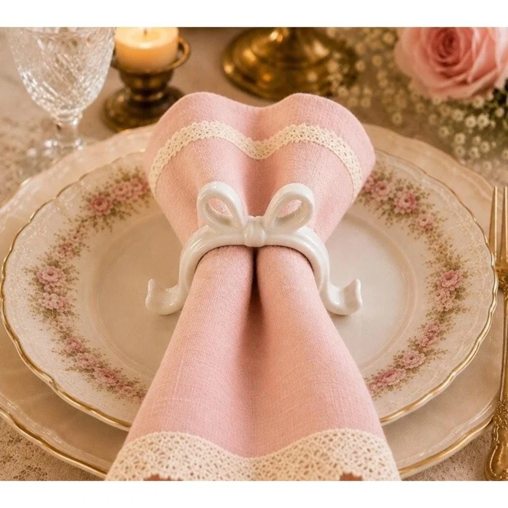 Vintage Ceramic Bow Napkin Rings Set of 8+1 (spare) | Coquette Cottagecore Table